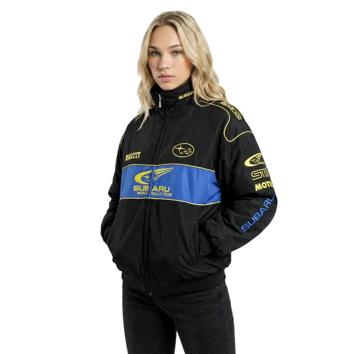 て*あ様 スバル SUBARU ブラック レーシングジャケット(M) Black Subaru Racing Jacket Rally Style | Motorsport Replica Jacket