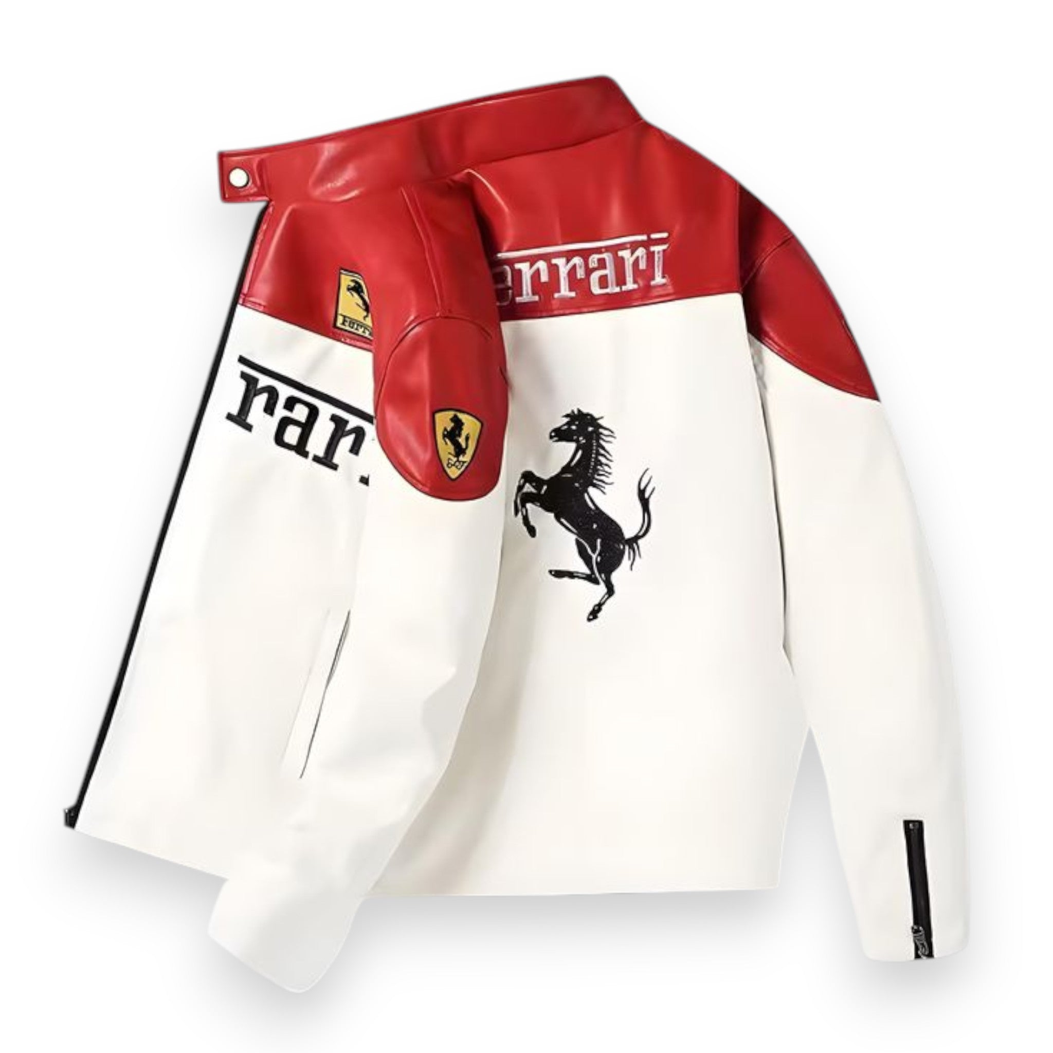 Ferrari White & Red Genuine Leather Jacket